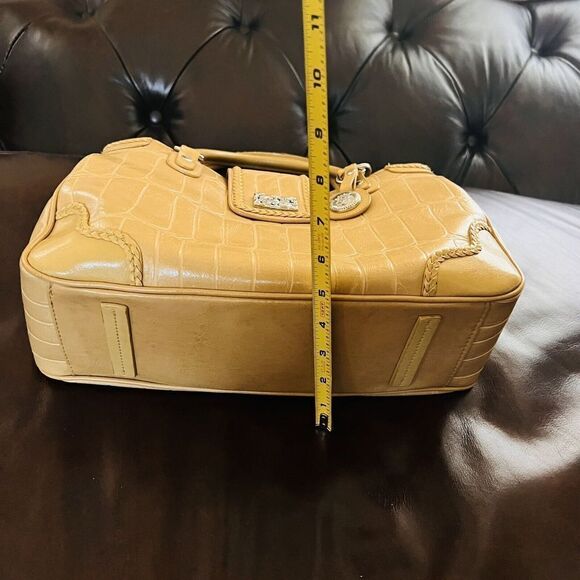 Vintage Bueno Embossed Croc Faux Leather Satchel Bag Purse Duffel Tan Camel Fob - Picture 14 of 14